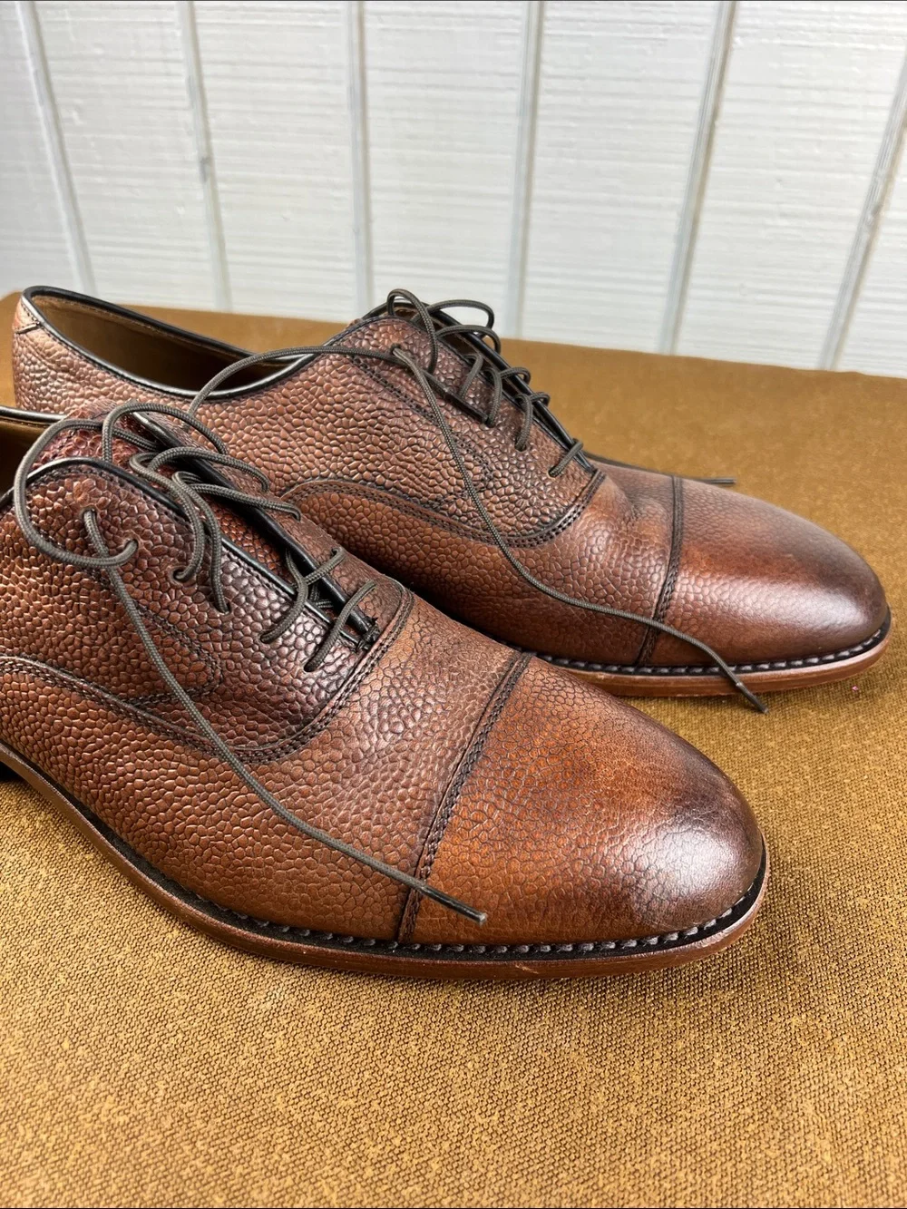Johnston & Murphy Brown Pebbled Leather Cap-Toe Derby Shoes